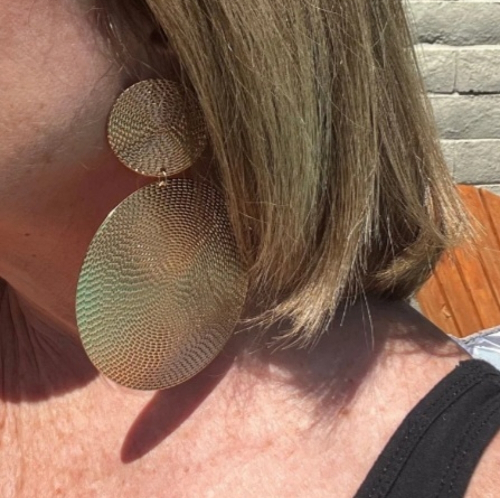Gold Round Earrings - Picture 11 of 11